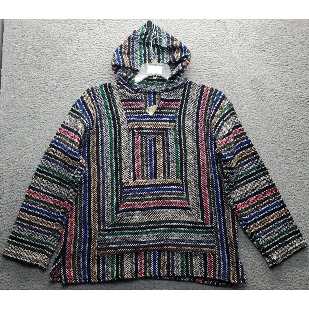 Black‎ Canyon Burlap Surf Drug Rug Hoodie Womens M Multi Striped Kangaroo Pocket
